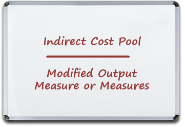 Whiteboard with the text 'Indirect Cost Pool' underlined and below it two lines that read 'Modified Output' and 'Measure or Measures'